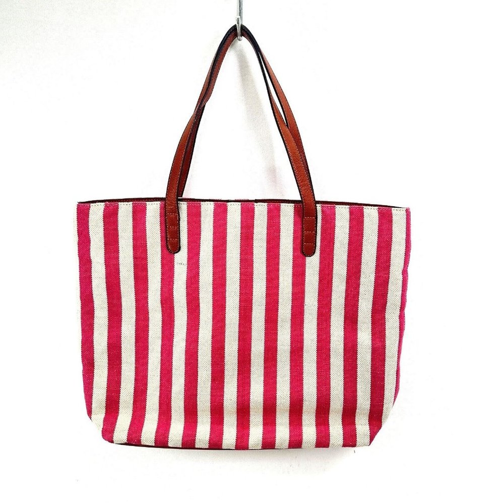 Sole Society Handbag XL PinkTan Stripe Sturdy Canvas Beach Market Tote Book Bag